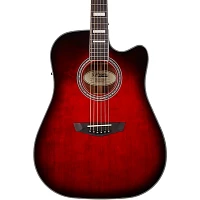 D'Angelico Premier Series Bowery Cutaway Dreadnought Acoustic-Electric Guitar Trans Black Cherry Burst