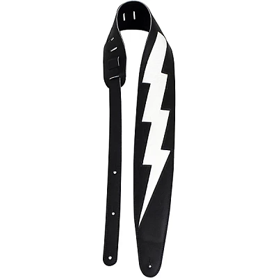 Perri's 3.5" Padded Leather Guitar/Bass Strap Black with White Bolt 41 to 56 in.