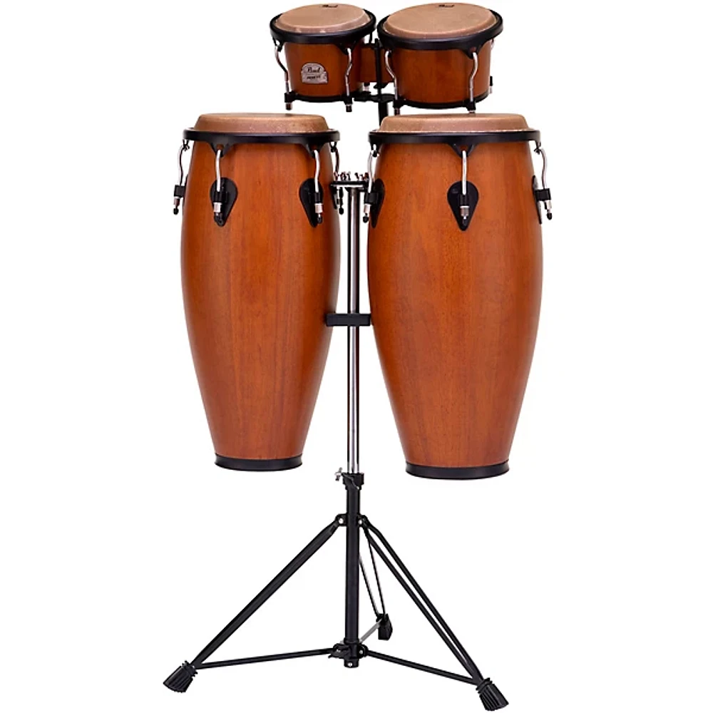 Pearl Primero Conga and Bongo Set With Stand in Mahogany Satin Stain