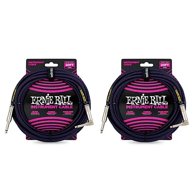 Ernie Ball Braided Straight to Angle Instrument Cable 2-Pack 20 ft. Neon Purple/Black