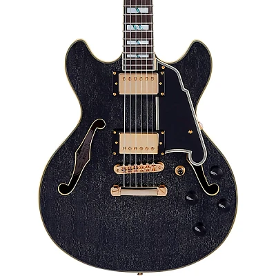 D'Angelico Excel Series Mini DC Semi-Hollow Electric Guitar With USA Seymour Duncan Humbuckers and Stopbar Tailpiece Black Dog