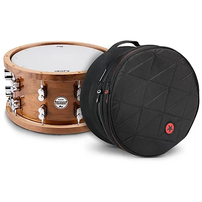 PDP by DW Limited-Edition Dark Stain Walnut and Maple Snare With Walnut Hoops and Chrome Hardware and Road Runner Bag