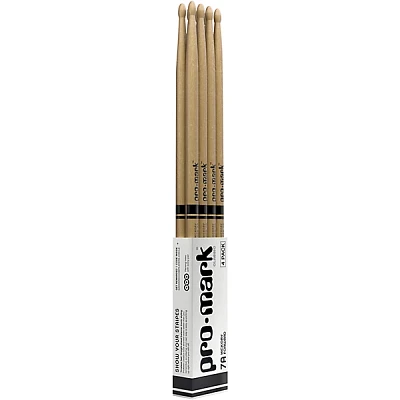 Promark Classic Forward Hickory Oval Wood Tip Drum Sticks 4-Pack 7A Wood