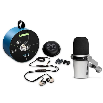 Shure MV7-S USB Microphone and AONIC215 Earphones Content Creator Bundles Clear