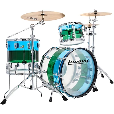 Ludwig Vistalite 50th Anniversary Fab 3-Piece Shell Pack With 22" Bass Drum Blue/Green/Clear