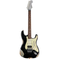 Fender Custom Shop SuperNova Stratocaster HSS Heavy Relic Floyd Rose Electric Guitar Black over Silver Sparkle