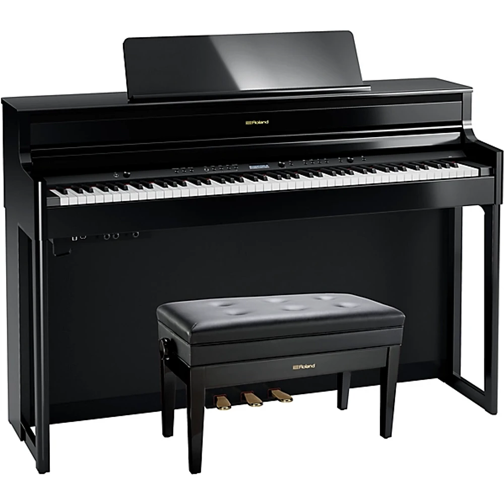 Roland HP704 Digital Upright Piano With Bench Polished Ebony