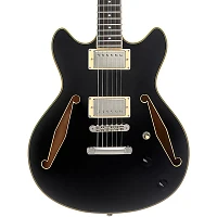 D'Angelico Excel Mini DC Tour Semi-Hollow Electric Guitar With Supro Bolt Bucker Pickups and Stopbar Tailpiece Solid Black