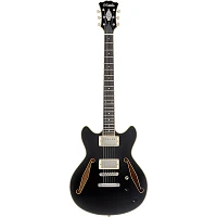 D'Angelico Excel Mini DC Tour Semi-Hollow Electric Guitar With Supro Bolt Bucker Pickups and Stopbar Tailpiece Solid Black