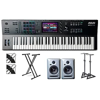 Akai Professional MPC Key 61 Production Synthesizer With X-Stand, Studio Monitors, Speaker Stands and 15' TRS Cables