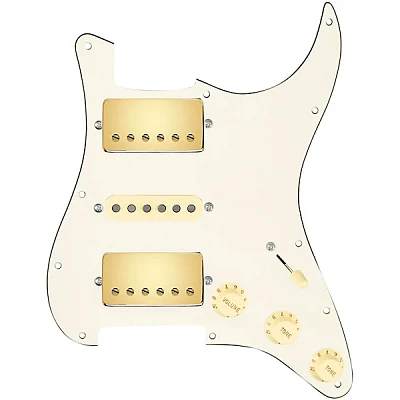 920d Custom HSH Loaded Pickguard for Stratocaster With Gold Smoothie Humbuckers, Aged White Texas Vintage Pickups and S5W-HSH Wiring Harness Parchment