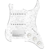 920d Custom HSS Loaded Pickguard For Strat With A Nickel Cool Kids Humbucker, White Texas Grit Pickups and Black Knobs White Pearl