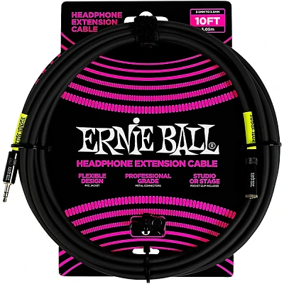 Ernie Ball Headphone Extension Cable 3.5mm to 3.5mm ft. Black
