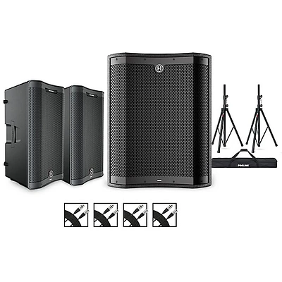 Harbinger VARI 3000 Series Powered Speakers Package With VS18 Subwoofer, Stands and Cables 12" Mains