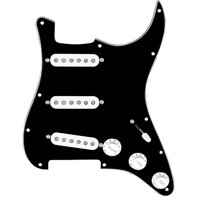 920d Custom Generation Loaded Pickguard For Strat With White Pickups and Knobs and S5W Wiring Harness Black