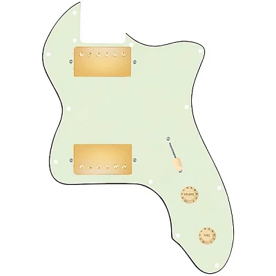 920d Custom 72 Thinline Tele Loaded Pickguard With Gold Smoothie Humbuckers and Aged White Knobs Mint Green