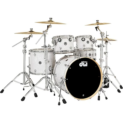 DW DWe Wireless Acoustic-Electronic Convertible 5-Piece Drum Set Bundle With 22" Bass Drum, Cymbals and Hardware Finish Ply White Marine Pearl