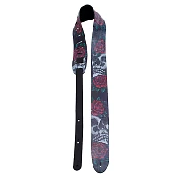 Perri's Printed Skull and Rose Leather Guitar Strap Black 2.5 in.