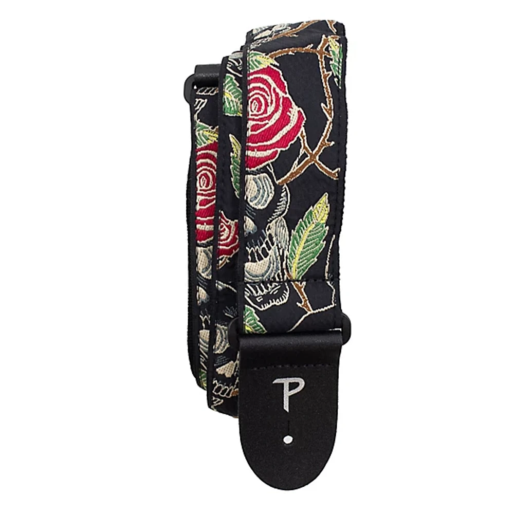 Perri's Skull and Roses Jacquard Guitar Strap Black 2 in.