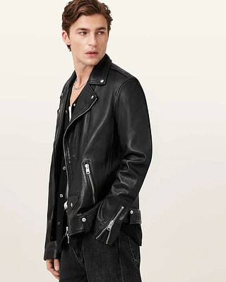 Milo Asymmetric Zip Leather Biker Jacket