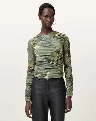 Hanako Print Mesh Wrap Top