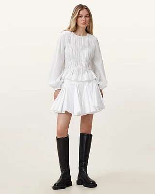 Tulip White Cotton Mini Skirt