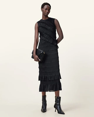 Nyla Sleeveless Shirred Midi Dress