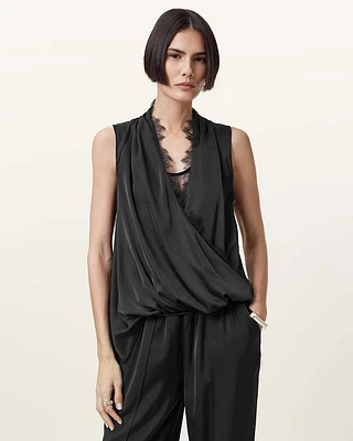 Abi Lace Trim Draped Top