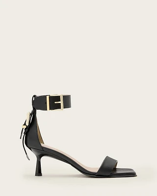 Noir Leather Heeled Sandals