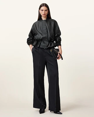 Sofi Drawstring Leather Bomber Jacket