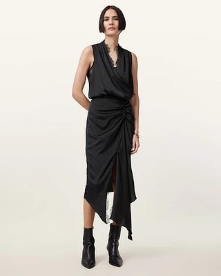 Abi Lace Trim Draped Midi Dress