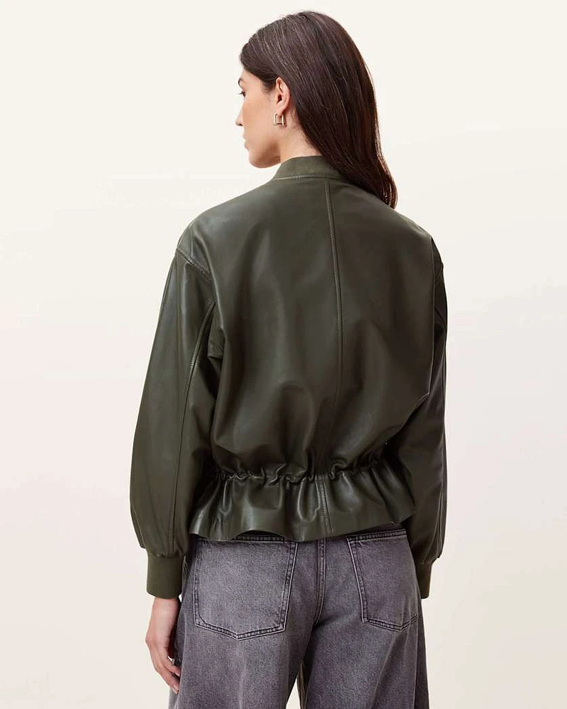 Sofi Drawstring Leather Bomber Jacket