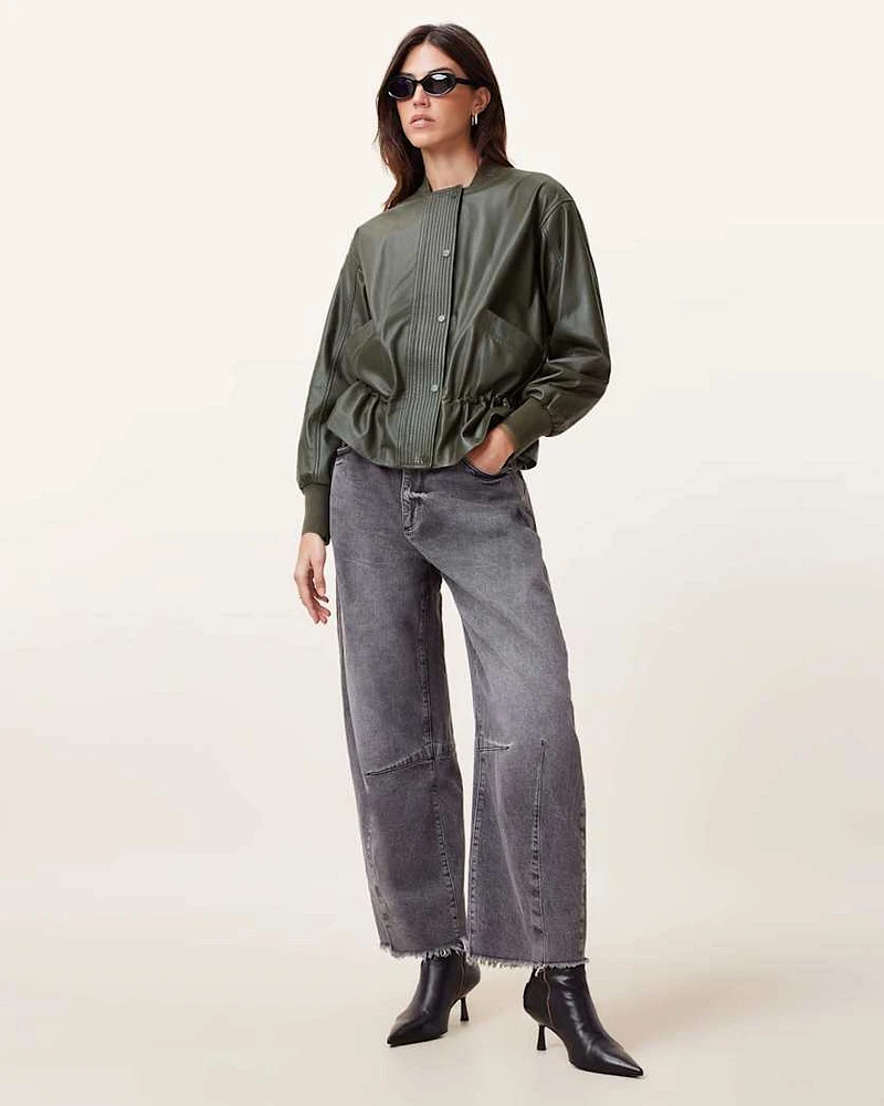 Sofi Drawstring Leather Bomber Jacket