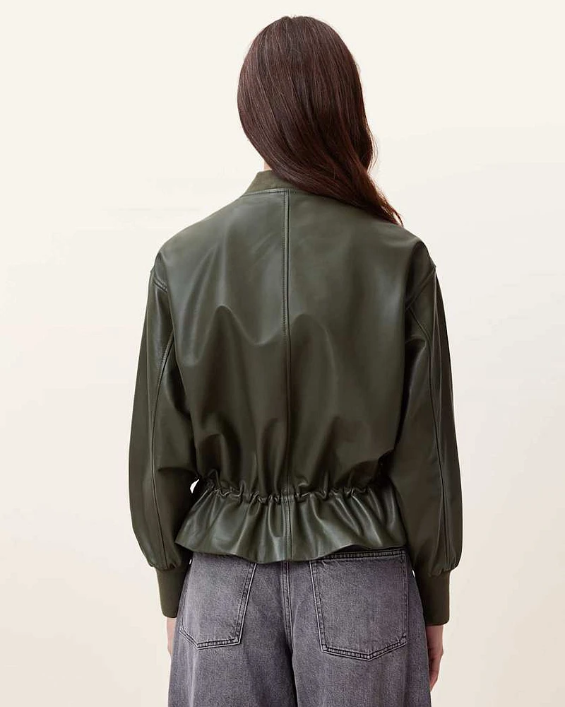 Sofi Drawstring Leather Bomber Jacket