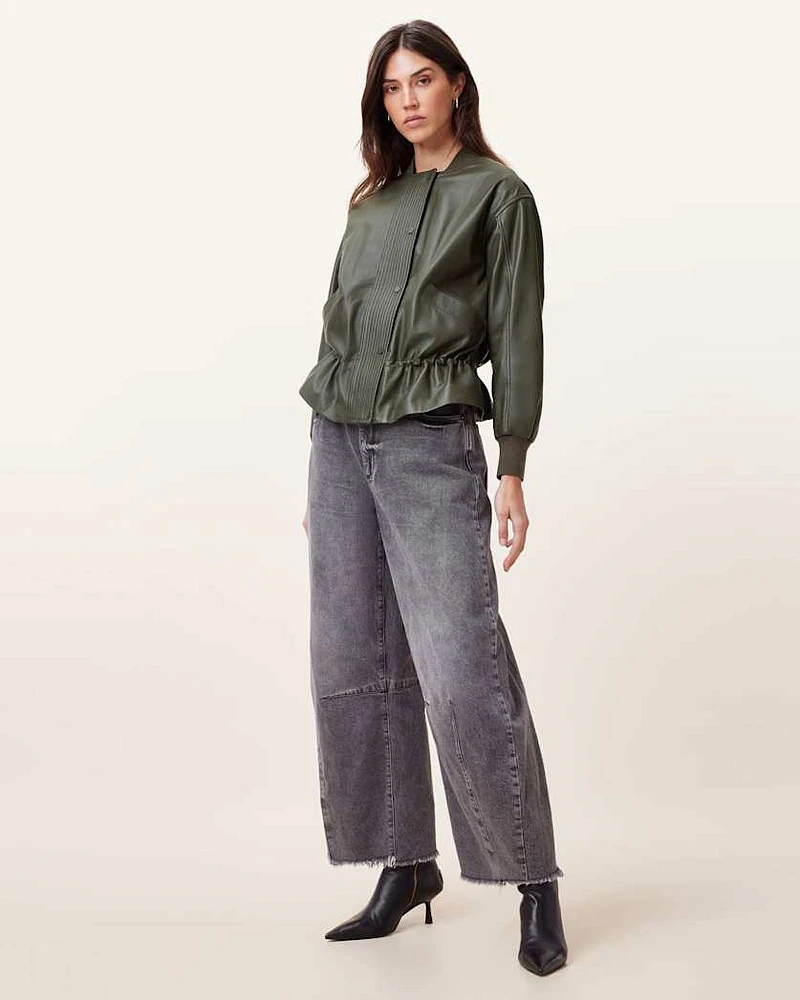 Sofi Drawstring Leather Bomber Jacket