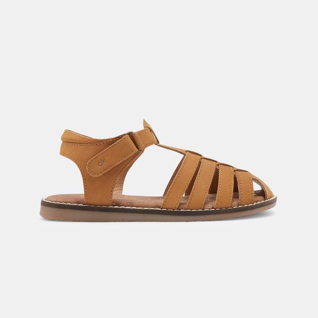 Sandale multibrides cuir à scratch Marron