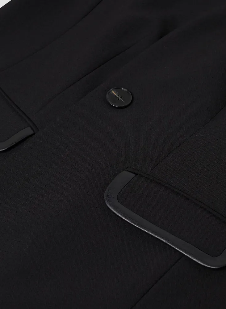 Vegan Leather Detail Redingote Jacket
