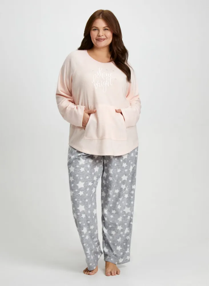 Slogan & Star Motif Pyjama Set