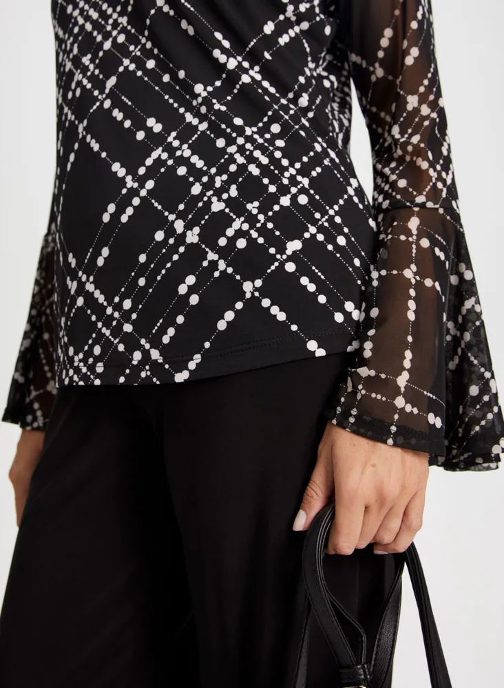 Geometric Print Flare Sleeve Top