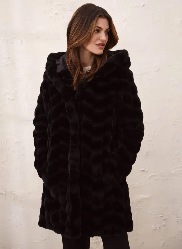 Patterned Faux Fur Coat