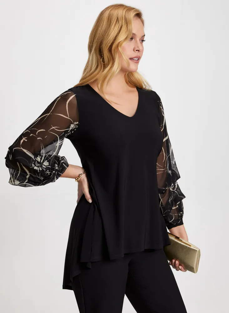 Pinched Sleeve Asymmetric Top