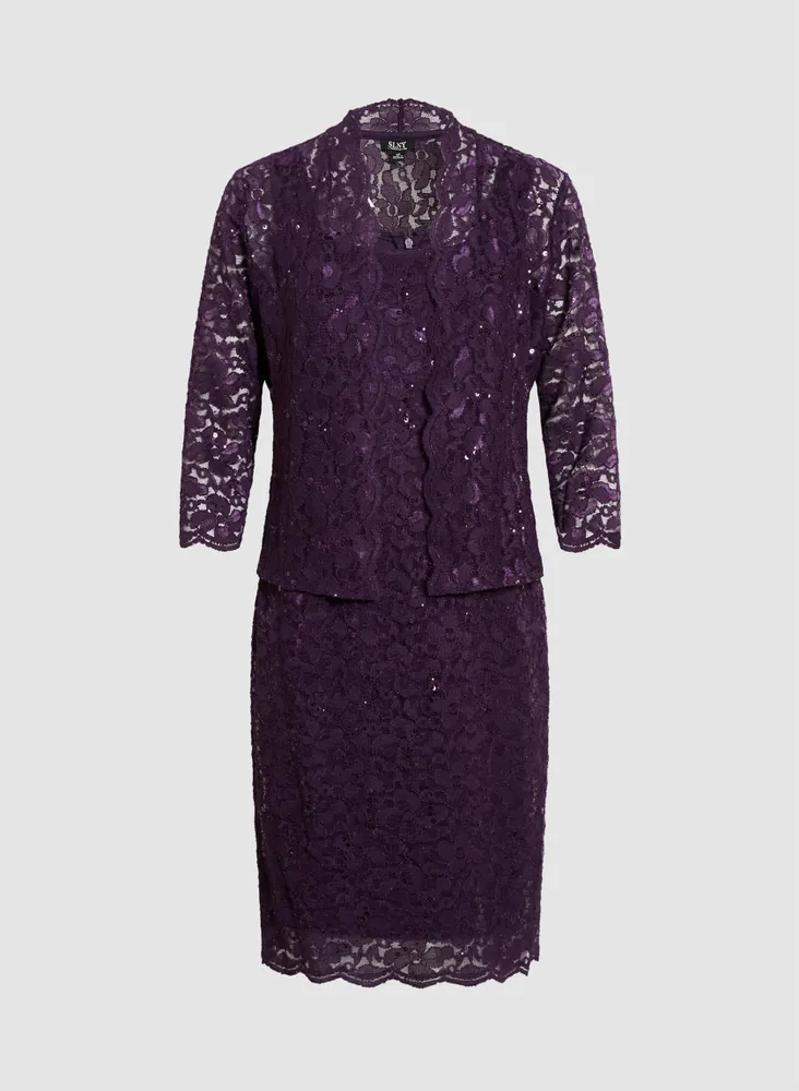 Sequin Lace Dress & Jacket Set