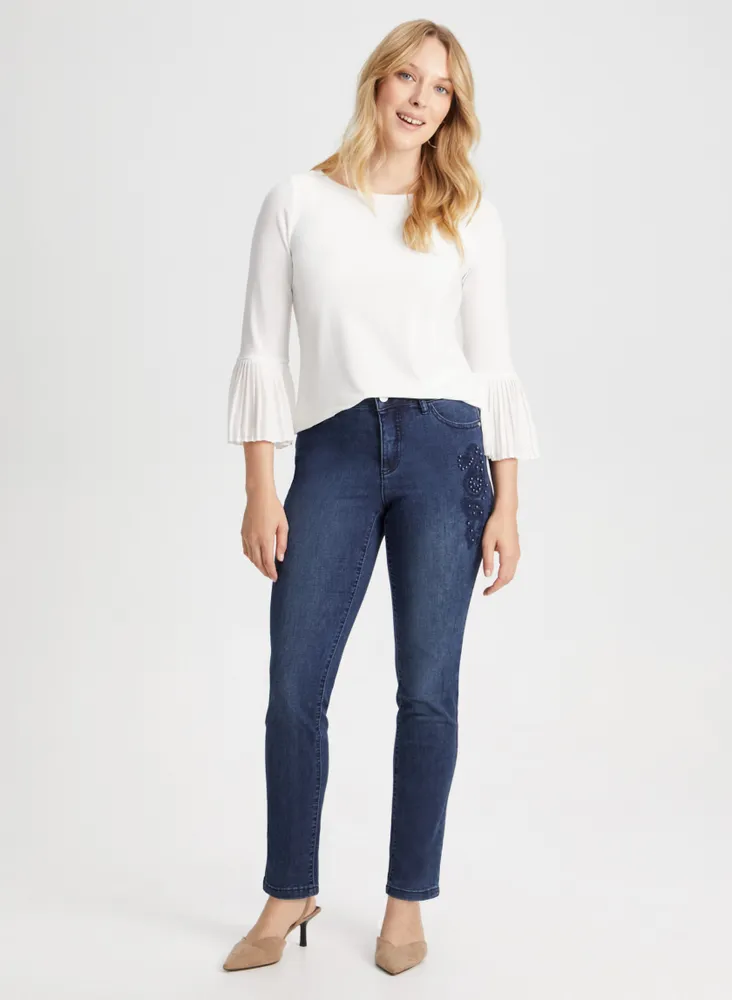 Paisley Appliqué Straight Leg Jeans