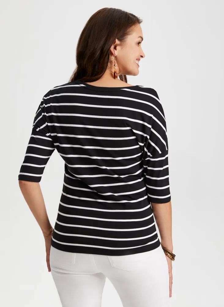 Stripe Print 3/4 Sleeve Tee