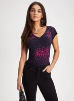 V-Neck Leopard Print Top