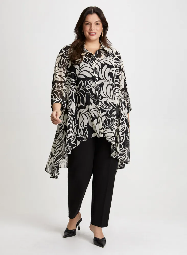 Asymmetric Leaf Print Blouse