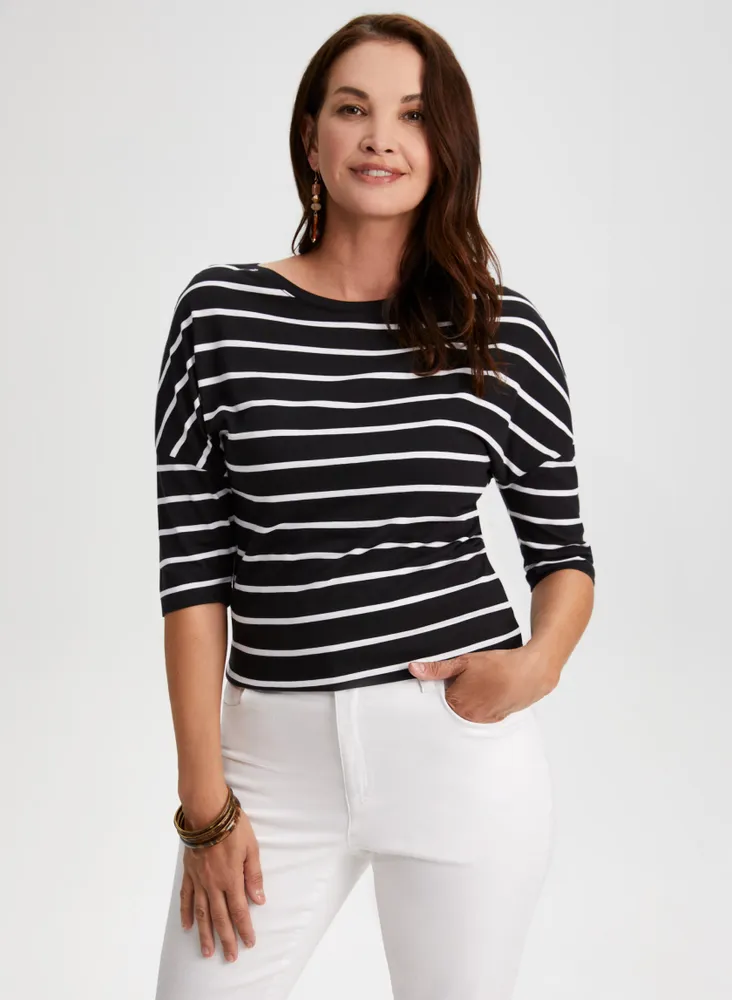 Stripe Print 3/4 Sleeve Tee