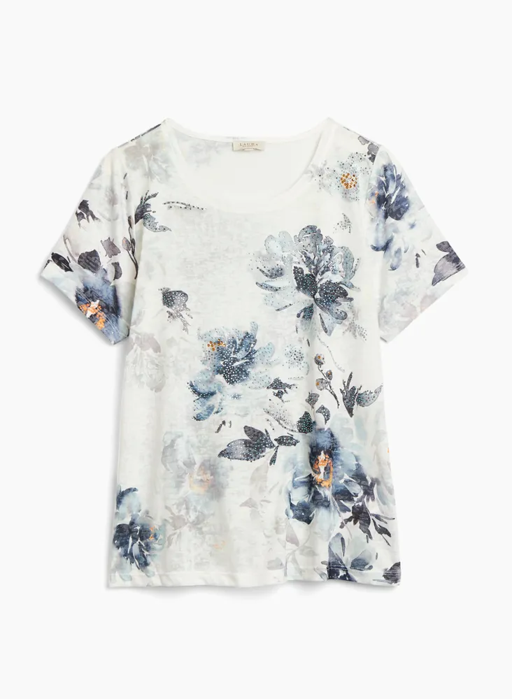 Floral Print Burnout T-Shirt