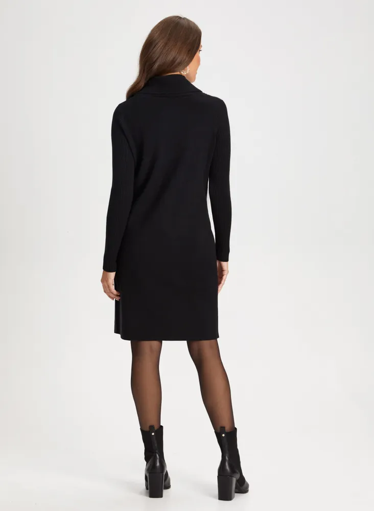 Vegan Leather Detail Sweater Dress