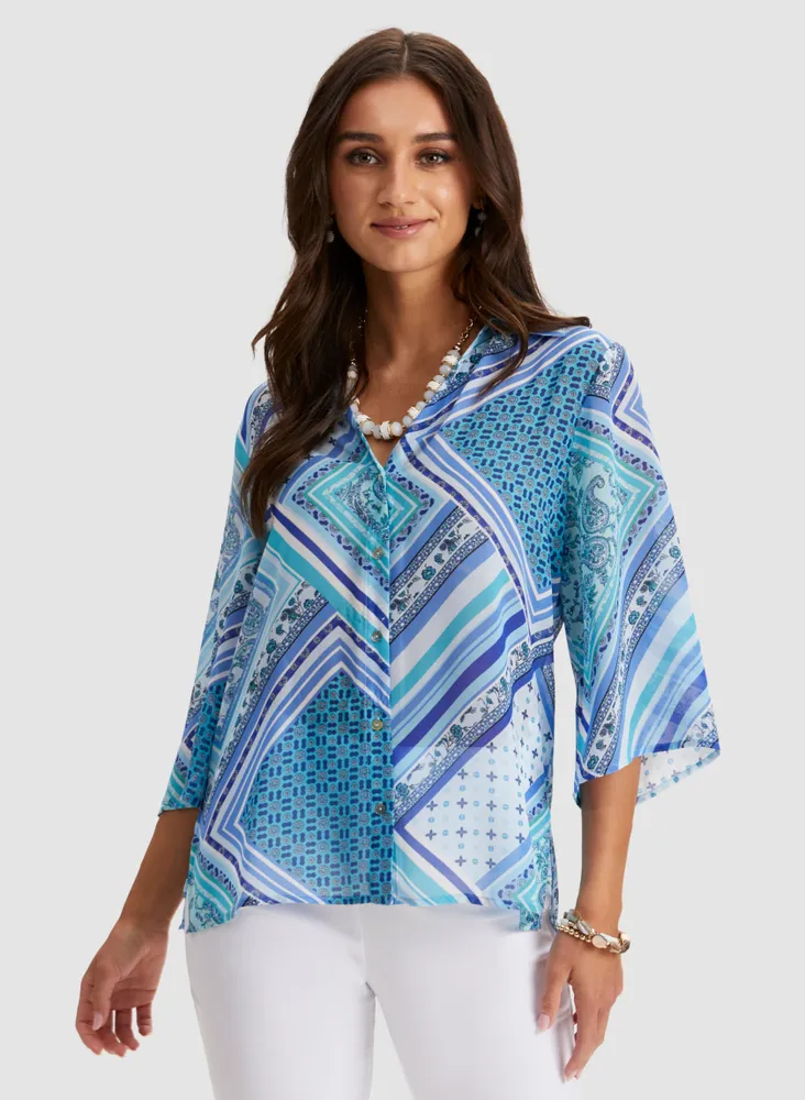 Paisley Print Button-Down Blouse